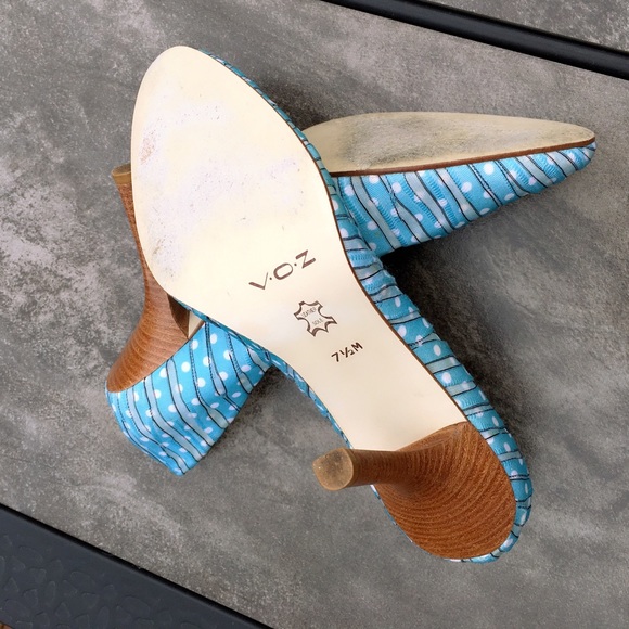 VTG V.O.Z Polka Dot Mesh & Leather High Heel Pumps - Picture 8 of 8